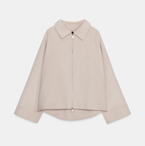 Chaqueta Corta De Lana Para Mujer Cremallera Cuello De Solapa Poliéster Color Sólido Corta Holgada Elegante Moda