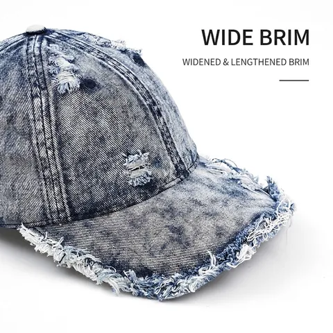 Retro Washed Denim Baseball Cap Distressed Frayed Edges Peaked Sun Hat Verstellbar Für Herren Damen Streetwear Stil