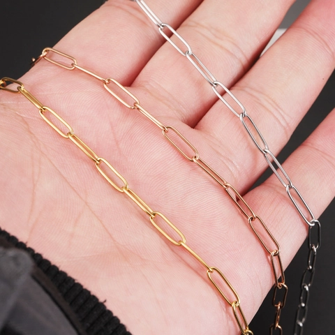 Stainless Steel Paperclip Chain Necklace And Bracelet For Women Men Minimalist Hip Hop DIY Jewelry Accessories Polished