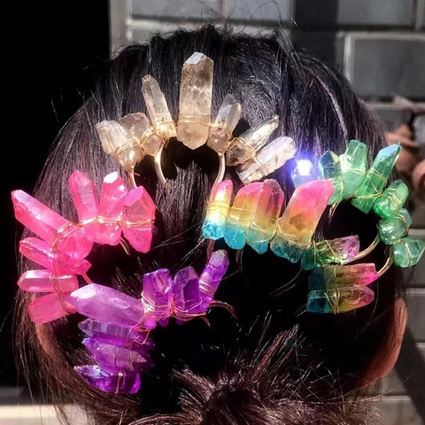 Natürlicher Kristall Rohstein Handgemachter Haarkamm Haarnadel Bohemian Braut Hochzeit Schmuck Für Frauen