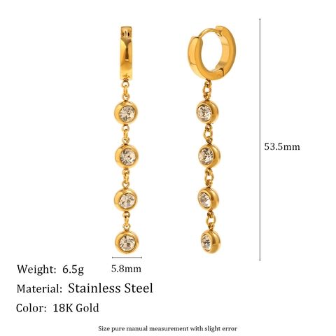 Elegante Lange Quasten Ohrhänger Für Damen 18K Vergoldeter Edelstahl Mit Rundem Klarem Zirkonia Geometrisch