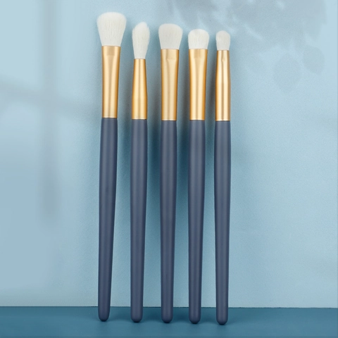 Eye Makeup Brushes Professional Synthetic Fiber Wood Handle Aluminum Tube Soft Blending Eyeshadow Tool Blue Gold Portable
