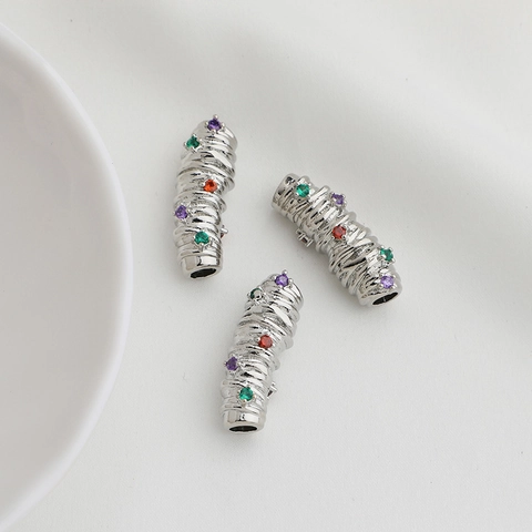 Perles De Tube Courbé Spirale Chenille Laiton Plaqué Or 14K Avec Zircon Cubique Coloré Pour Création De Bijoux DIY