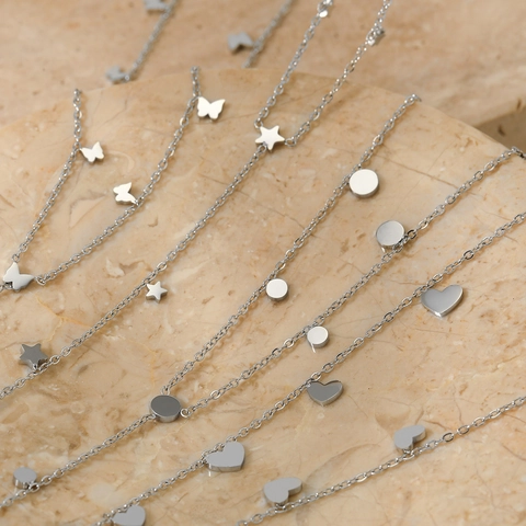 Edelstahl Y-Form Lange Halskette Für Damen Herz Stern Schmetterling Kreis Anhänger Quaste Zierlicher Modeschmuck
