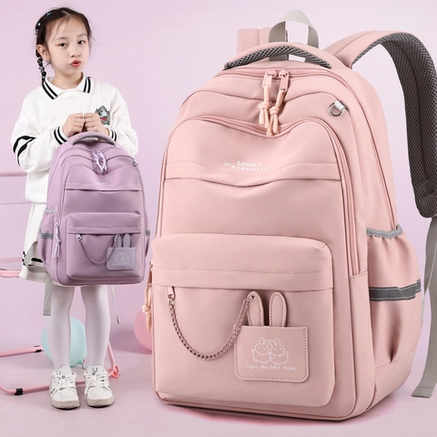 Cute Rabbit Ear Girls School Backpack Waterproof Nylon Large Capacity Student Bookbag With Metal Chain Reflective Strip