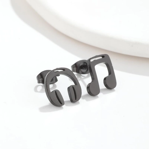 Music Theme Stud Earrings Stainless Steel Microphone Headphone Accordion Trumpet Musical Note Shape Retro Jewelry For Women
