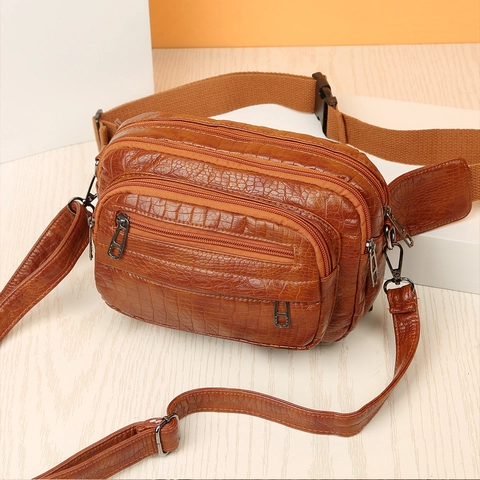 Borsa A Tracolla Vintage In Pelle PU Con Motivo Coccodrillo Da Donna Tasche Con Cerniera Multi Strato Marsupio Alla Moda