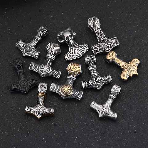 Thor's Hammer Pendant Necklace Stainless Steel Mjolnir Celtic Knot Viking Norse Mythology Jewelry Vintage Punk For Men