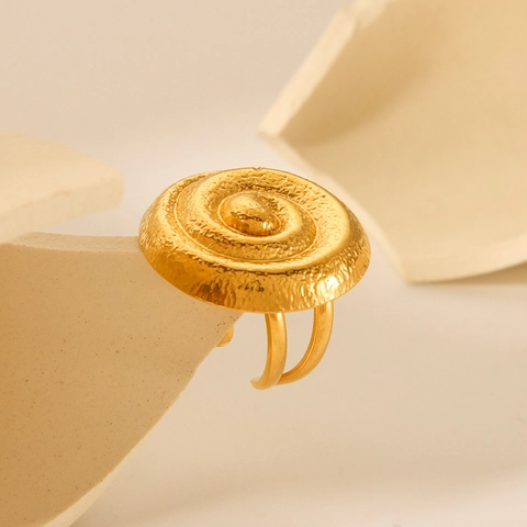 Anillo Abierto Espiral Chapado En Oro De 18K Acero Inoxidable Textura Martillada Diseño Irregular Minimalista Para Mujer