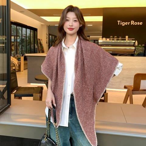 Πλεκτή Εσάρπα Κασκόλ Με Σχέδιο Houndstooth Ζεστό Μεγάλο Τριγωνικό Περιτύλιγμα Αξεσουάρ Χειμώνα Κομψό