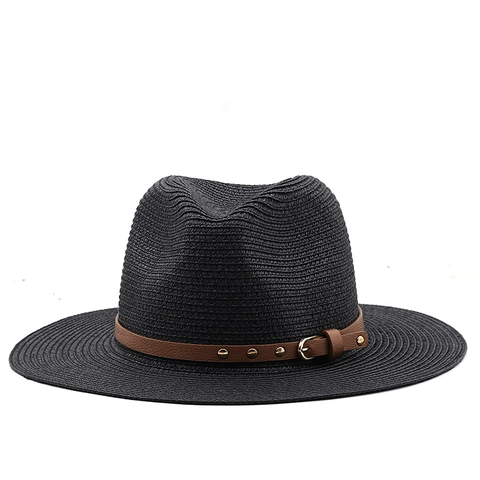 Retro Straw Fedora Hat Wide Brim Sun Protection Summer Beach Panama Jazz Style For Women Men With Rivet Belt