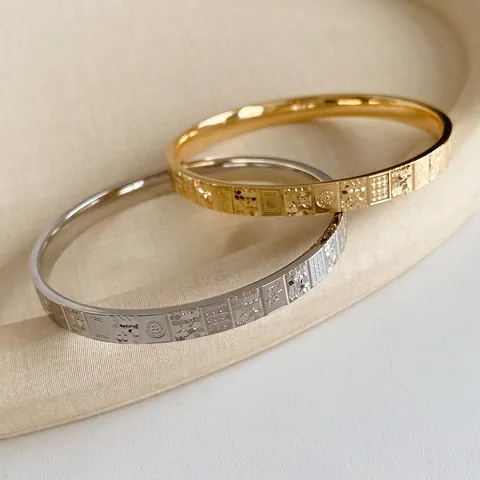 Brazalete De Metal Con Elementos De Mahjong Repujado Geométrico Estilo Vintage Pulsera De Cobre Para Mujer Y Hombre Joyería