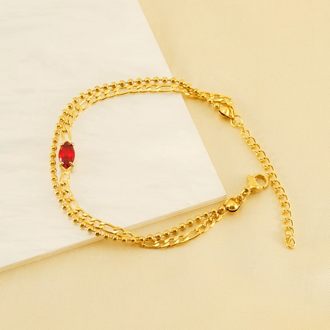 Fashion Titanium Steel Double Layer Figaro Chain Bracelet With Marquise Zirconia For Women Minimalist Jewelry Gift