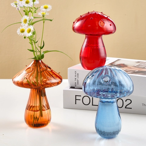 Paddenstoelvormige Glazen Vaas Kleurrijke Hydrocultuur Plantencontainer Desktop Bloemenfles Decoratief Ornament Voor Thuis Kantoor