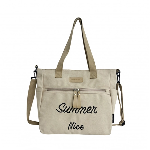 Women Canvas Tote Bag Large Capacity Shoulder Bag Crossbody Bag With Letter Embroidery Minimalist Casual Handbag