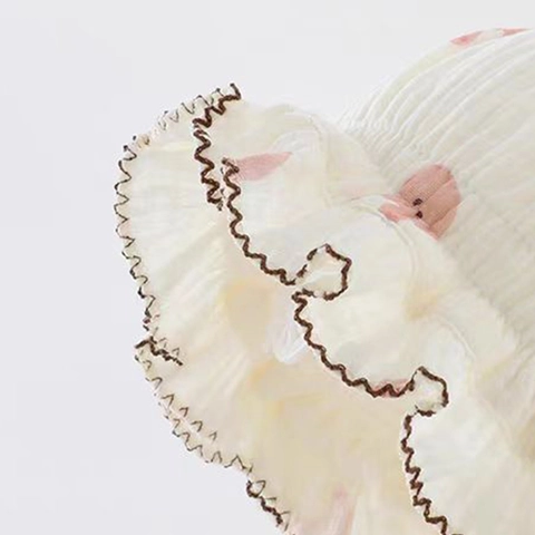 Baby Girl Bonnet Hat Cotton Polyester Ruffle Sun Protection Hat For Newborn Infant Toddler Princess Style With Chin Strap