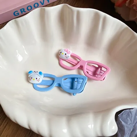 Brilvorm Haarclips Koper En Acryl Eendenbek Zijclip Met Cartoon Kat Decor Voor Dames Zoete Mode Haaraccessoires