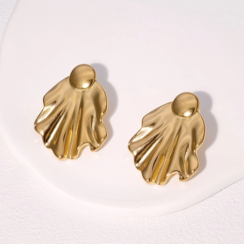 Unregelmäßige Gewellte Plissierte Ohrstecker Edelstahl 18K Vergoldet Moderner Minimalistischer Vintage Übertriebener Stil Damen