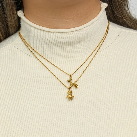 Roestvrijstalen Hanger Ketting 18K Verguld 3D Ballonhond Teddybeer Dier Mode Sieraden Voor Dames