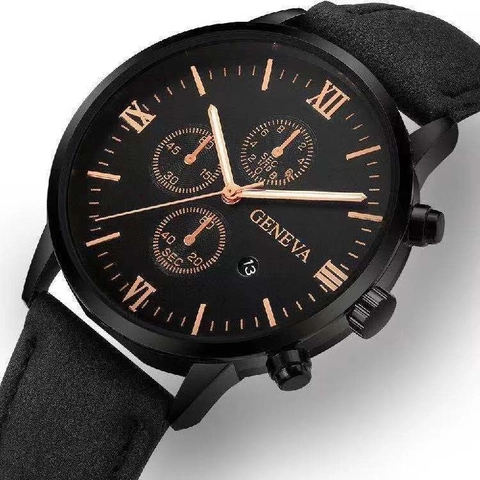 Ανδρικό Επαγγελματικό Ρολόι Quartz Geneva Με Λουράκι από Δέρμα PU Ένδειξη Ημερομηνίας Ρωμαϊκοί Αριθμοί Διακοσμητικό Καντράν Κάσα από Κράμα