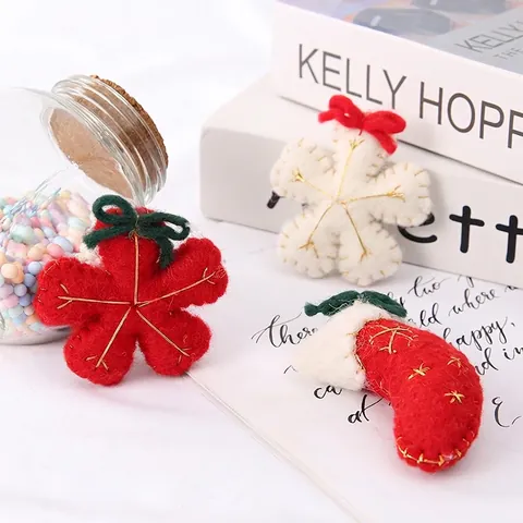 Christmas Wool Felt Hanging Ornaments Handmade Festive Tree Decorations Santa Reindeer Snowman Stocking Glove Star Fabric