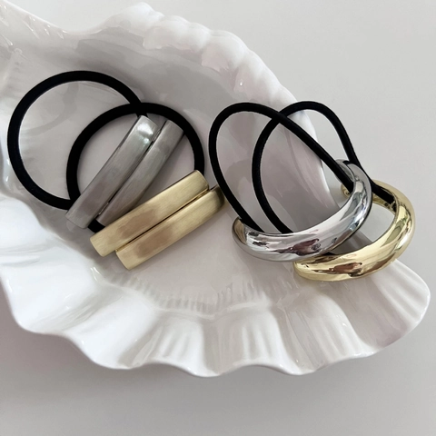 Gomas De Pelo De Metal Minimalistas Aleación Geométrica Forma De C Rectangular Cuerdas De Pelo De Alta Elasticidad Mujer