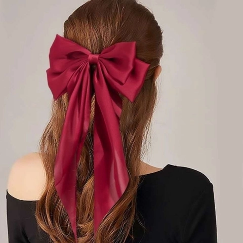 Large Bow Hair Clip Satin Long Ribbon Streamers Vintage French Style Hair Accessories For Women Girls