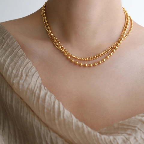 Layered Ball Chain Necklace Stainless Steel Multi Strand Statement Jewelry Minimalism Punk Style For Women Men