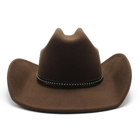 Cappello Da Cowboy Occidentale A Tesa Larga Feltro Di Lana Con Cintura Con Borchie Fedora Vintage Per Uomini Donne All'aperto