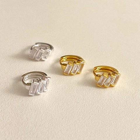 Orecchini A Cerchio Huggie In Argento Sterling 925 Con Zircone Baguette Gioielli Geometrici Minimalisti Stile Coreano Per Donna