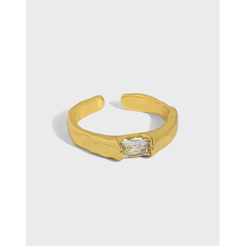 Anello Aperto Geometrico in Argento Sterling S925 per Donna Anello con Zirconia Intarsiata a Trama Martellata Regolabile Minimalista Gioielli di Moda