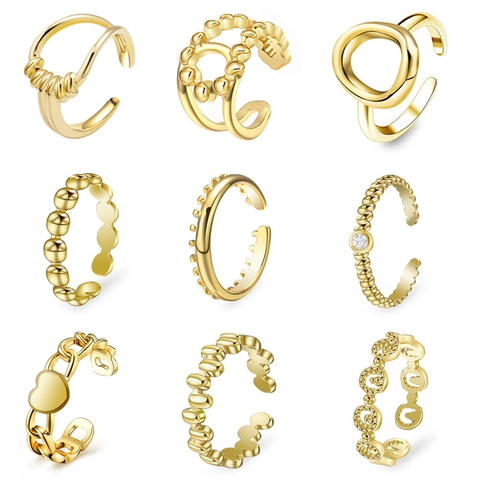 Anello Aperto in Acciaio Inossidabile Minimalista Per Donna Placcato Oro Argento 18K Anello Regolabile Geometrico Gioielli Strass