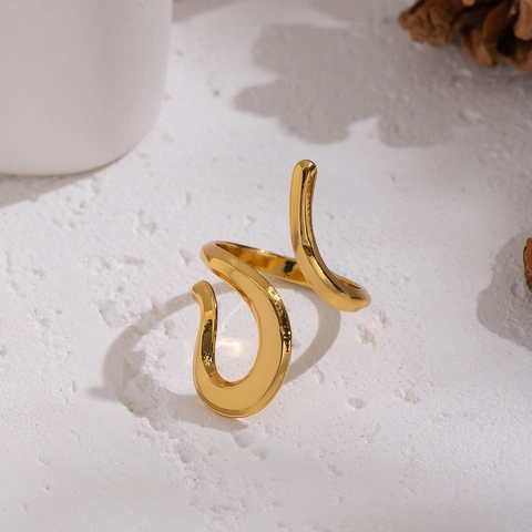 Geometric Irregular Flow Line Stainless Steel Gold Plated Minimalist Adjustable Open Ring Women Waterproof Low Allergy