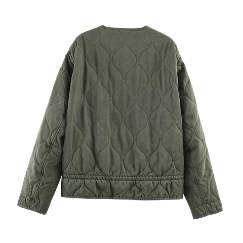 Dames Vintage Gewatteerde Jas Katoenen Gewatteerde Jas Ronde Hals Lange Mouwen Casual Bovenkleding