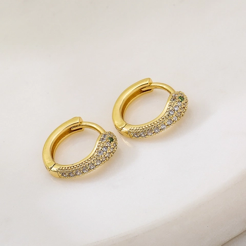 Schlangen Creolen 18K Vergoldet Kupfer Mikropave Zirkonia Tierform Schmuck Für Frauen Elegant Stilvoll