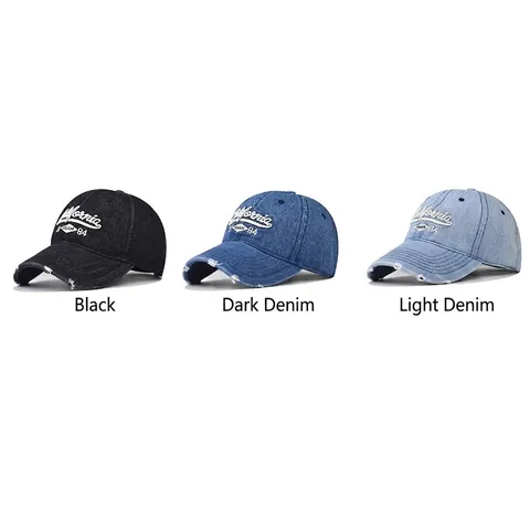 Washed Denim Baseball Cap California Embroidery Distressed Ripped Vintage Retro Streetwear Adjustable Cotton Sun Hat