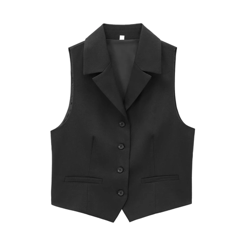 Women Suit Vest Waistcoat V Neck Single Breasted Lapel Slim Fit Polyester Solid Black Office Career Professional