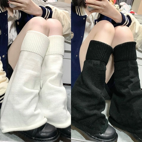 Polyester Knitted Leg Warmers Y2K JK Style Lolita Long Socks For Women Solid Color Striped Winter Warm Soft Fashionable