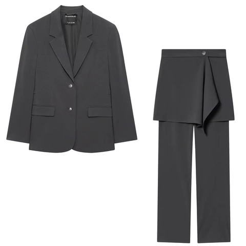 Americana De Mujer Y Pantalón Con Capa De Falda Asimétrica Tejido Color Sólido Elegante Ropa De Oficina