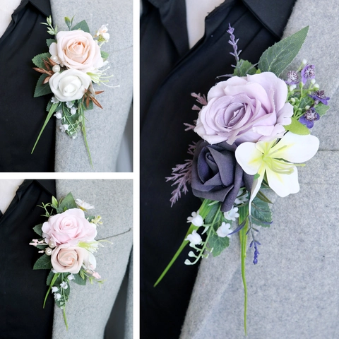 Artificial Rose Boutonniere Satin Flower Wedding Corsage For Groom Bride Groomsmen Party Accessories With Faux Artificial Pearl
