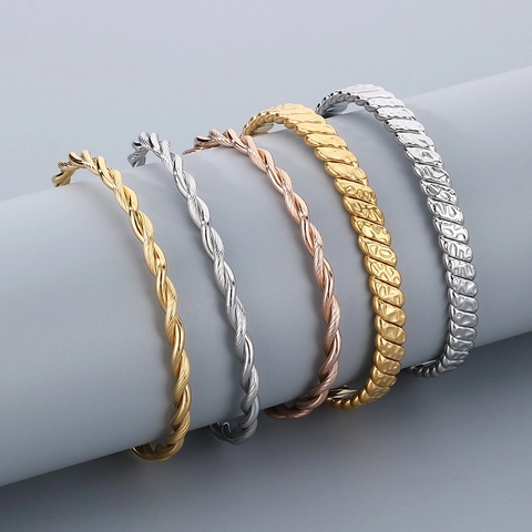 Pulsera De Brazalete Abierto De Cuerda Trenzada Acero Inoxidable Textura Trenzada Minimalista Forma C Joyas Mujeres Hombres Unisex