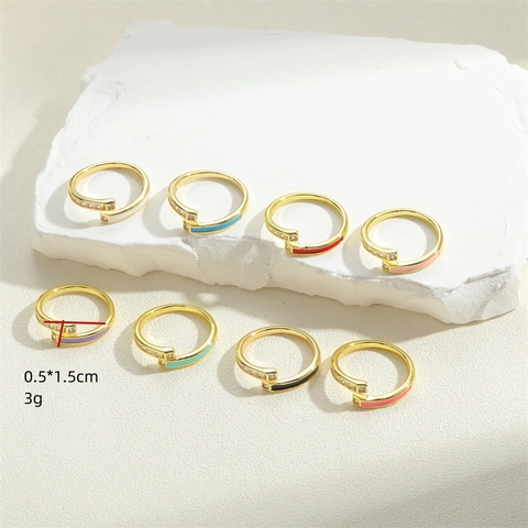 French Retro Copper Zirconia Ring For Women Colorful Enamel Open Adjustable Finger Ring Elegant Minimalist Jewelry Gift