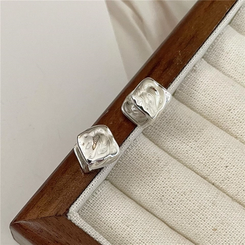 Minimalist 925 Sterling Silver Square Huggie Hoop Earrings Vintage Hammered Texture Geometric Jewelry For Women Gift