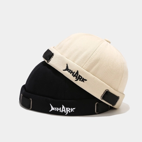 Docker Hat Miki Hat Brimless Cap Cotton Canvas Retro Shark Embroidery Adjustable Buckle For Men Women Streetwear