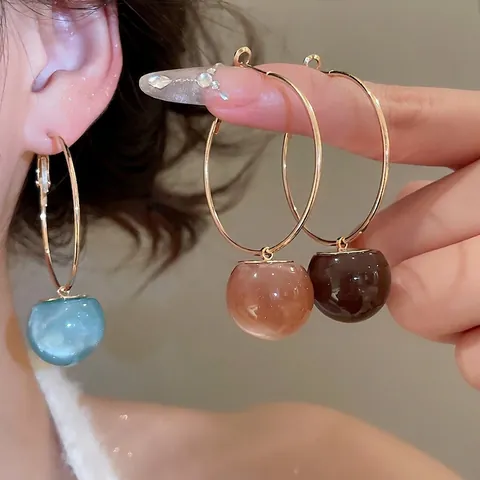 Geometrische Hoop Oorbellen Met 925 Sterling Zilveren Oorknopje Hars Kralen Vintage Niche Luxe Minimalistisch Voor Vrouwen