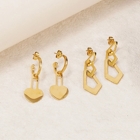 Mode Geometrische Edelstahl Hängeohrringe Für Damen Vergoldet Herz Unregelmäßiges Polygon Minimalistischer Schmuck Geschenk