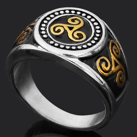 Anillo Runa Vikinga Vintage Acero Inoxidable Hombres Mitología Nórdica Celta Triskele Cabeza De Lobo Martillo De Thor