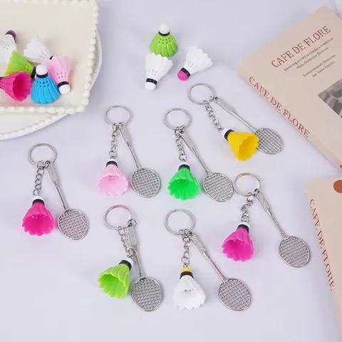 Mini Badminton Racket And Shuttlecock Keychain Zinc Alloy Plastic Sporty Pendant Ornament For Sports Fans Keys Bag