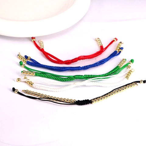 Handmade Braided Rope Bracelet Gold Alloy Beads Adjustable Sliding Knot Minimalist Jewelry For Women Men