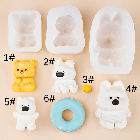 DIY 3D Silicone Mold For Animal Shapes Dog Bear Duck Ring Soap Candle Resin Plaster Making Cartoon Decorative Ornaments